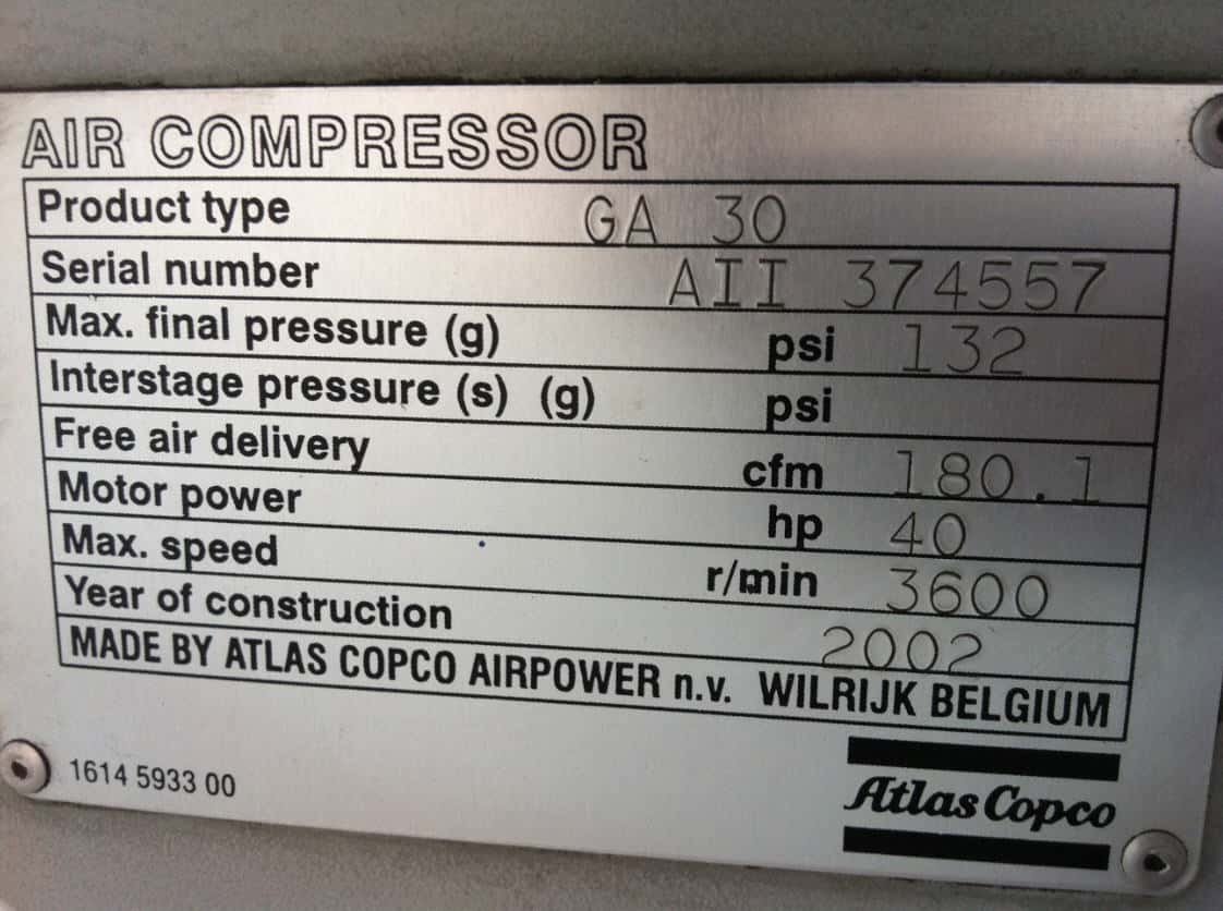 Compresor eléctrico de tornillos rotativos Atlas Copco GA 30 FF